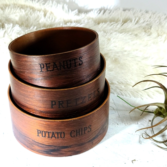 🌵Vintage Nesting Wood Snack Bowls